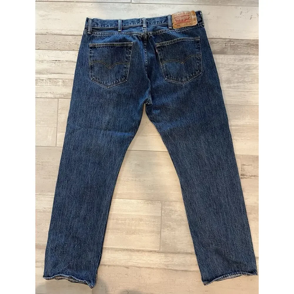 Levis‎ 501 Jeans Mens 38x31 Blue Denim Button Fly Straight Cowboy Western Work
